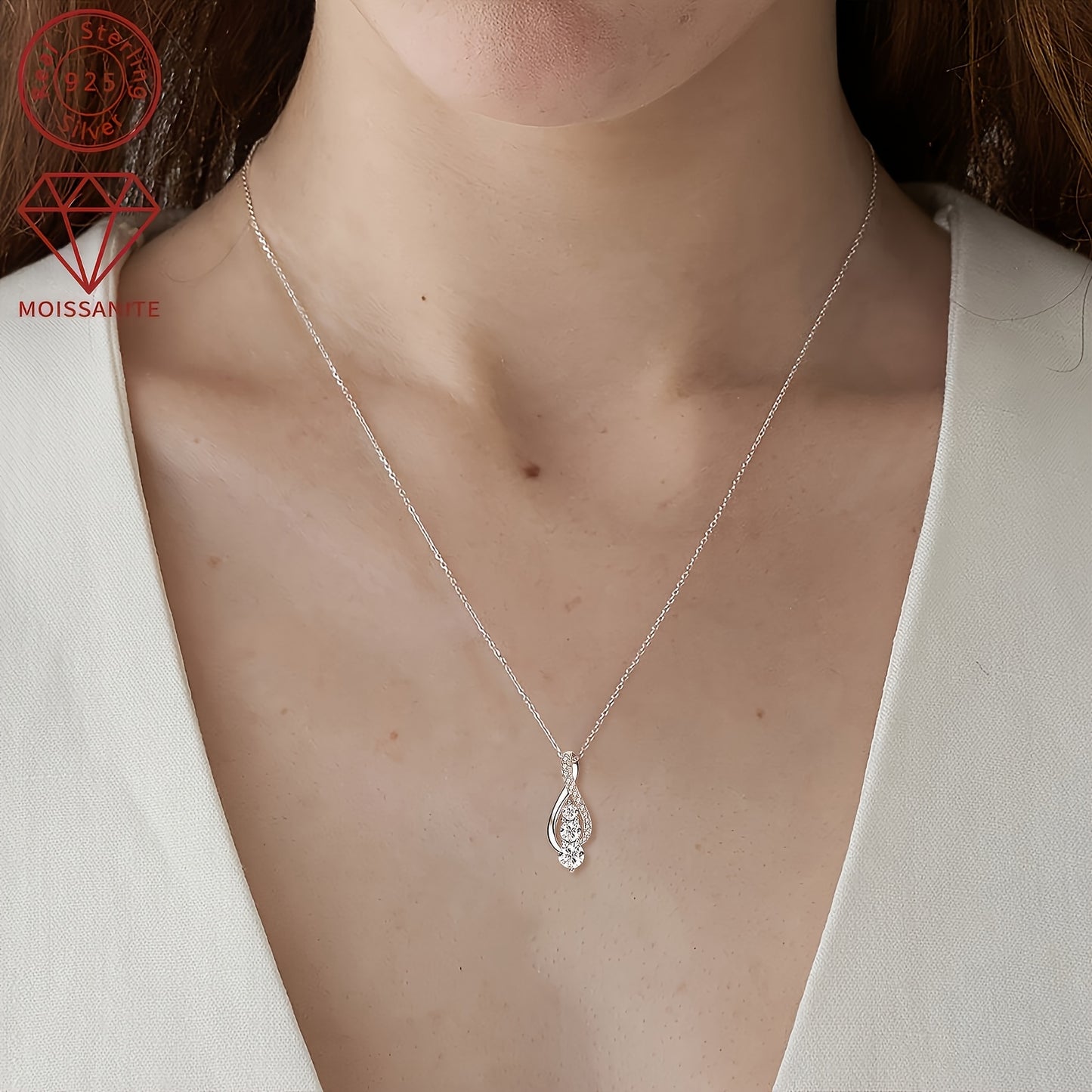 S925 925 Silvery Moissanite Necklace - Elegant 1.2 Carat Moissanite Pendant Necklace / Unisex Fashion Exquisite Jewelry - for Daily Wear and Parties - Wedding, Engagement, and Anniversary Gift - Birthday Gift for Family, Frie