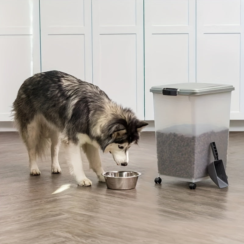 30 lbs & 11 lbs Combo Dog & Cat Food Storage Container - Heavy-Duty Airtight Pet Food Dispenser with Stackable Design, Bin & Scoop, Locking Latches & Smooth-Rolling Wheels - Large Capacity Dry Kibble, Treats Organizer (Multi-