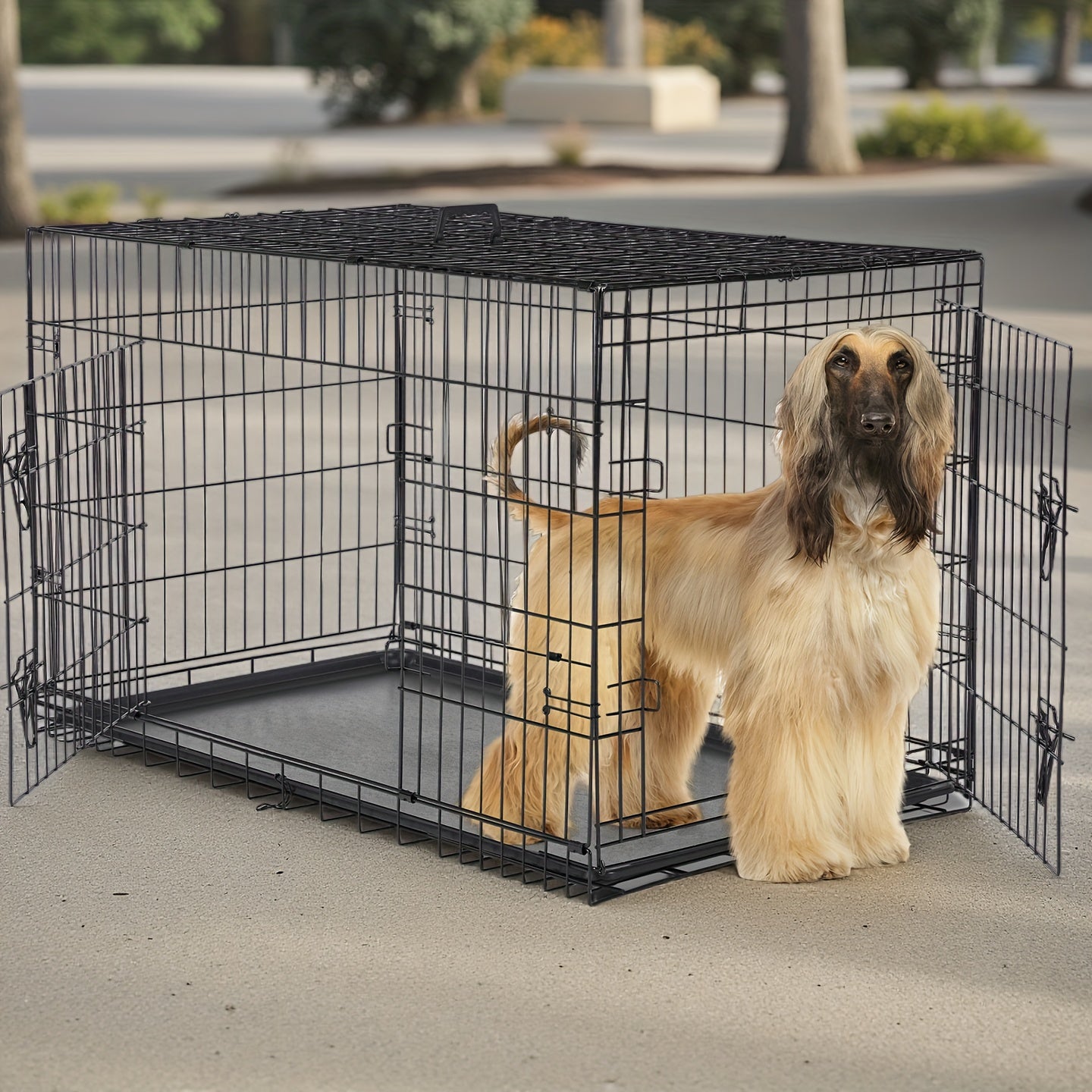 24/36/42/48-inch Pet Cage - Reinforced metal folding pet cage with dividers and removable tray. Portable dog crate suitable for indoor and outdoor use. Easy to carry and assemble on the go. An ideal choice for your pet cage n