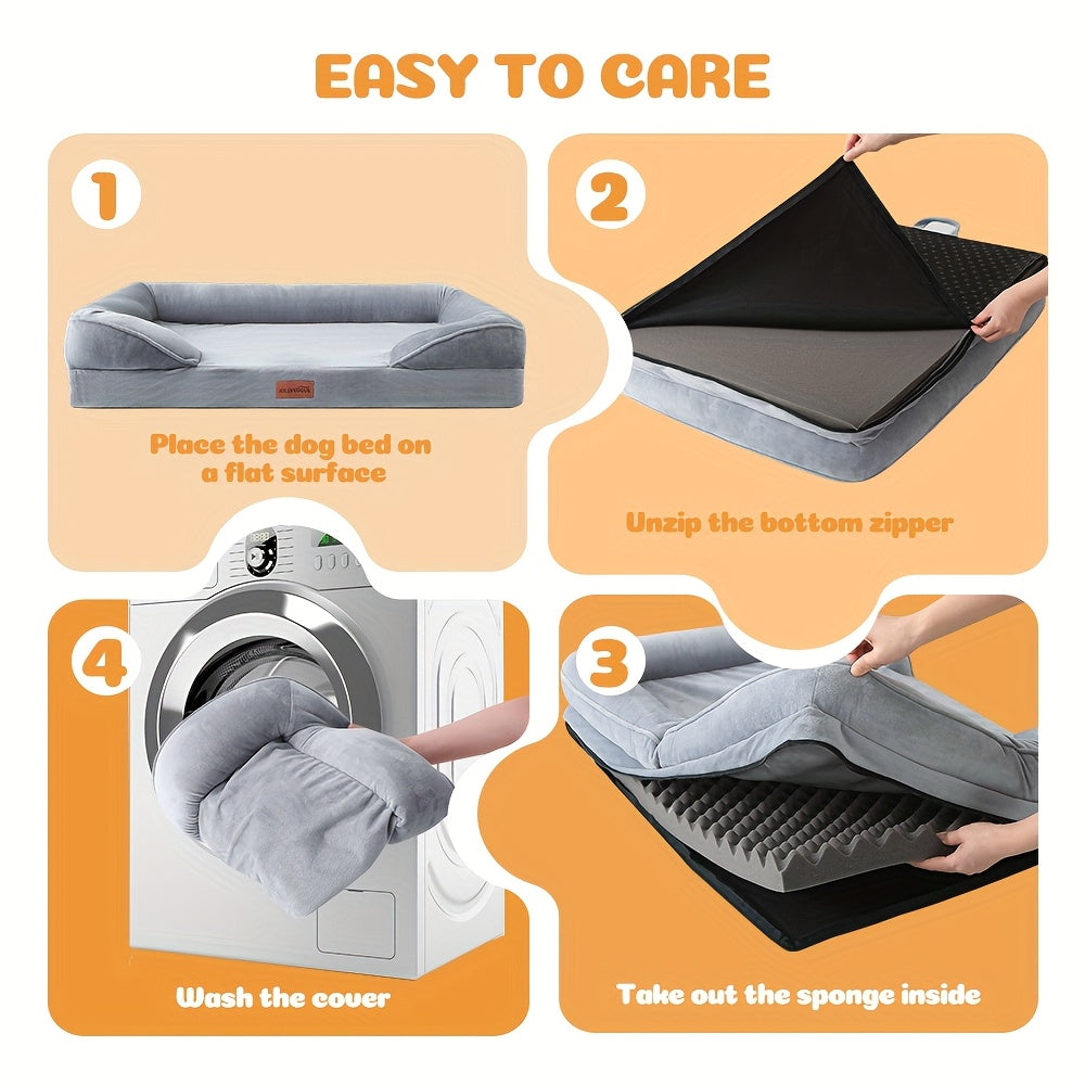 1pc Dog Bed - 100% Supportive Foam - Extra Large Dog Sofa Dog Beds - Soft & Warm Pet Couch Bed with Removable Washable Cover - Soft Lining And Nonskid Bottom - Grey 3 Sizes - Great Christmas Gifts for Your Deer Pet