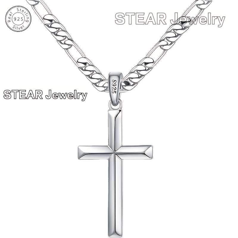925 Silvery Cross Necklace, Figaro Chain, Suitable For Men And Women Necklaces, For Men, Wives, Girlfriends, Mothers, Daughters Anniversaries, Birthdays, Various Festivals, Special Occasions - Includes Gift Boxes