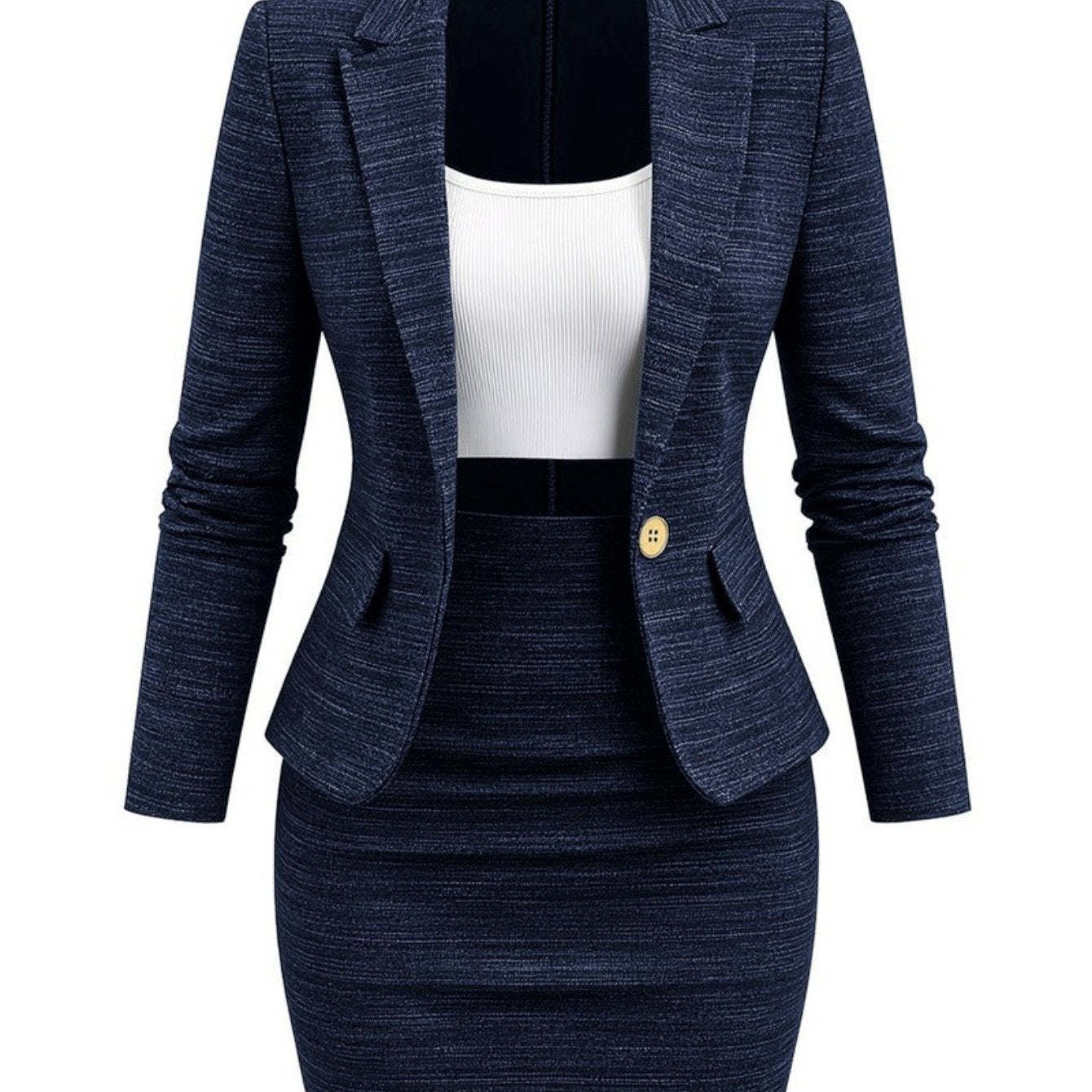 2pcs Set: Dark Gray Blazer + Pencil Skirt Suit for Women | Stylish and Professional Design, Suitable for the Workplace and Formal Occasions