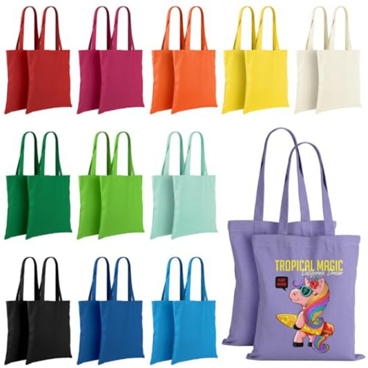 24 Pack Lzerking Canvas Tote Bags | Colored, 13X15 Inches, 12Oz Heavy Duty Medium Reusable Blank Cloth Bags For Painting, Heat Transfer Vinyl, Non-Woven Material