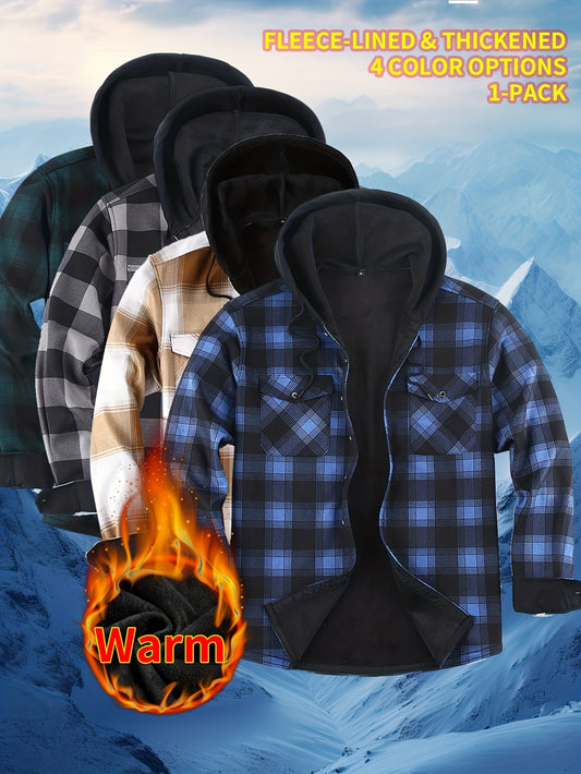 2026 New Men's Shirt Thanksgiving And Christmas Gift Couple Outfits Unisex | Winter JacketMen's Winter Pajamas Flannel Plaid Casual Shirt | Double Pocket Thickened Warm Desig Regular Fit Hooded Long Sleeve Shirt Men's Warm Ja