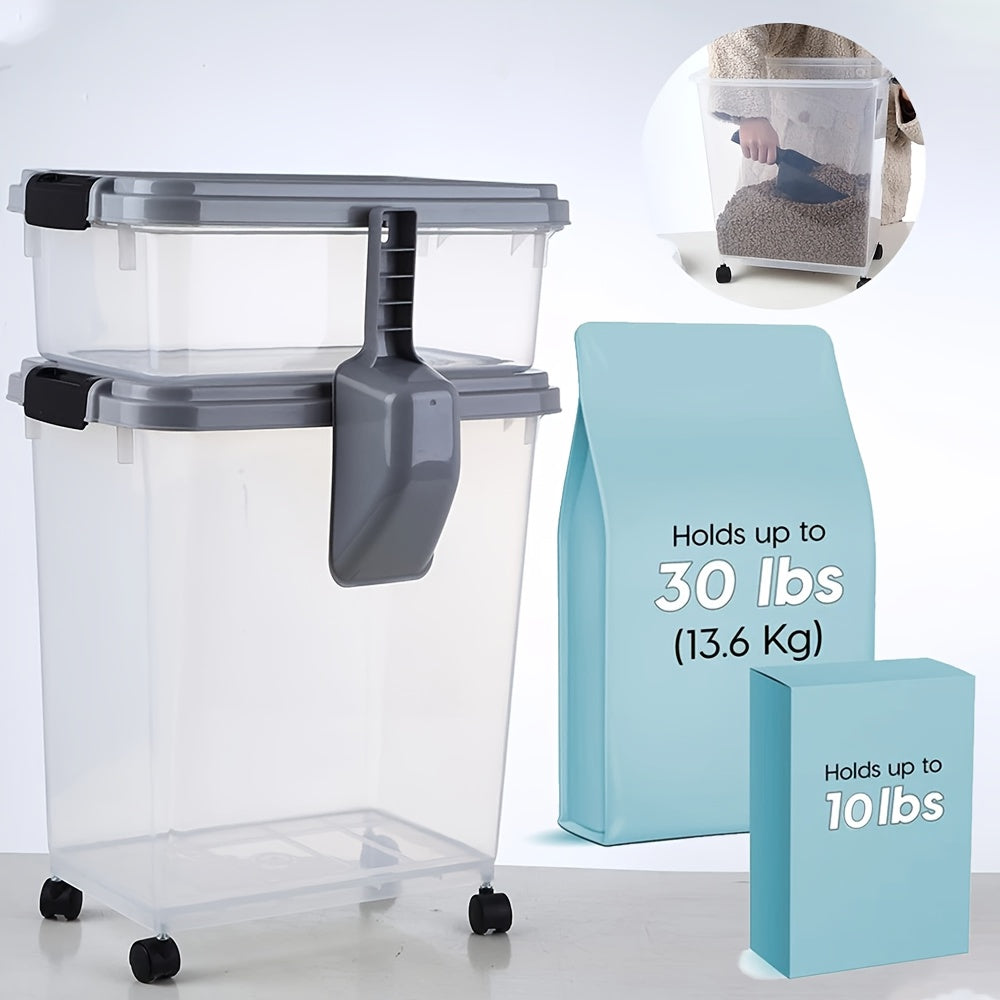 30 lbs & 11 lbs Combo Dog & Cat Food Storage Container - Heavy-Duty Airtight Pet Food Dispenser with Stackable Design, Bin & Scoop, Locking Latches & Smooth-Rolling Wheels - Large Capacity Dry Kibble, Treats Organizer (Multi-