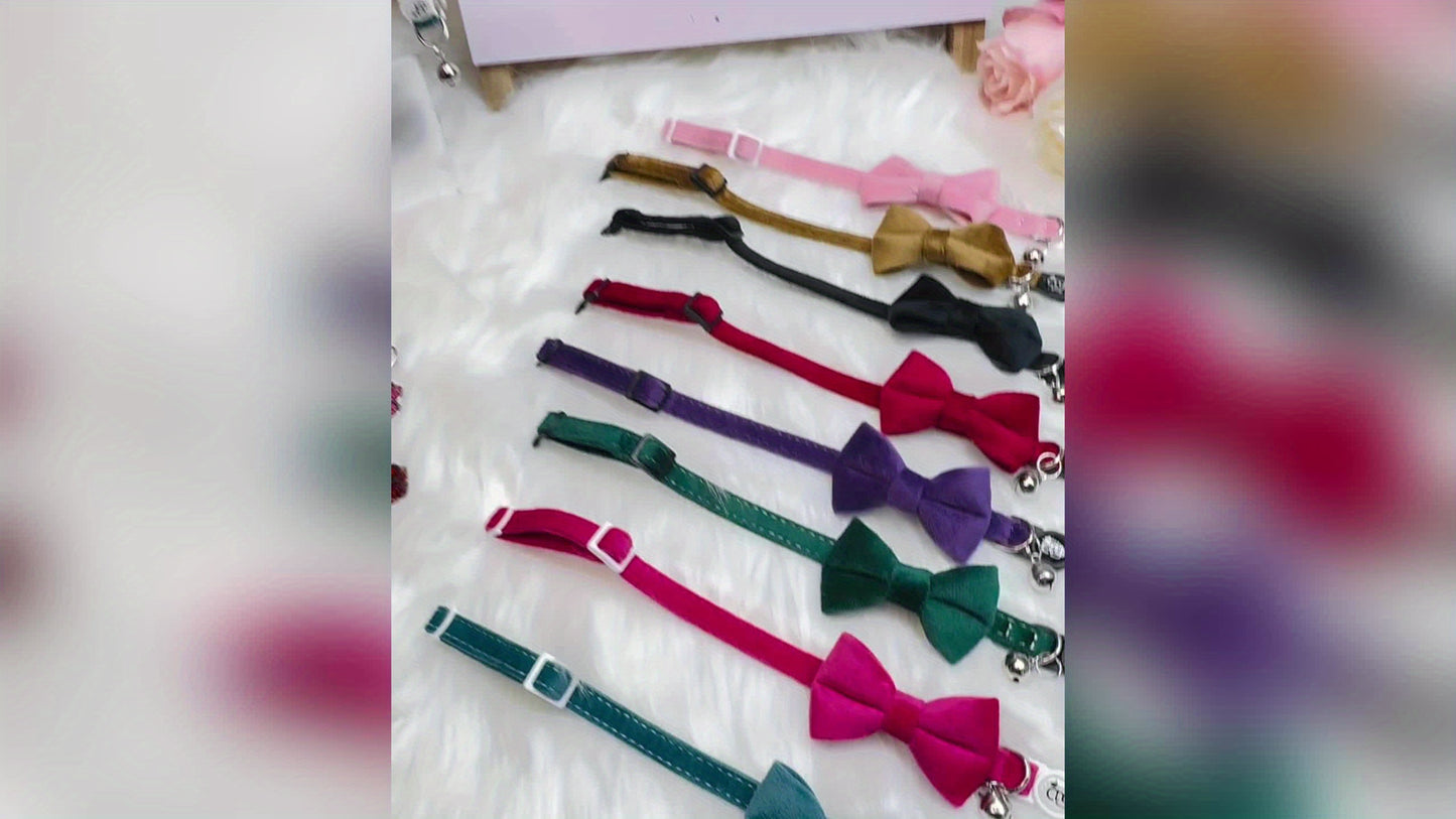 [Personalized Pet Collar] Personalized Metal Paw Tag Pet Collar | Custom Safe Buckle, Bow Tie, Nylon Material, Jazz Plaid Pattern, Bell - Ideal For Cats And Small Dogs, No Battery