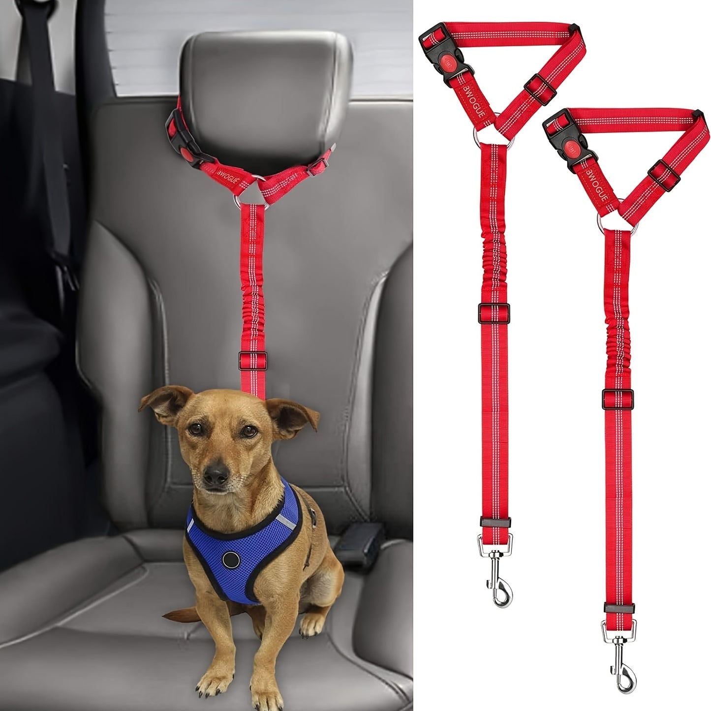 2-Pack Heavy-Duty Nylon Dog & Cat Car Safety Harnesses with Adjustable Headrest Restraint System, Secure Locking Mechanism & Comfortable Padded Vest - Vehicle Seat Belt System for Secure Travel, Machine Washable Pet Car Seatb