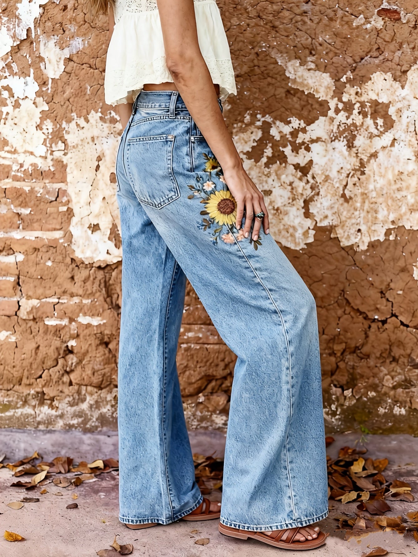 Women's Vintage Light Blue Washed Stretch Denim Pants - Relaxed Straight Jeans with Natural Waist, Light Blue Washable Machine-Washable for - Casual Elegant Wide-Look (Comfortable Casual Attire) - Straight Non-