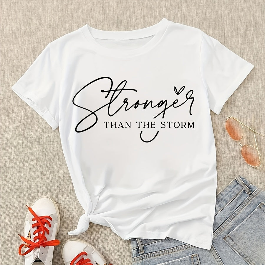 You Are Stronger Than The Storm Iron-On Transfer Stickers - 10 Inch Large Black Vinyl Patches with Elegant Cursive Lettering & Heart Design, Faith-Inspired Christian Symbolism for T-Shirts, Hoodies, Bags, Fabric Crafts - Easy