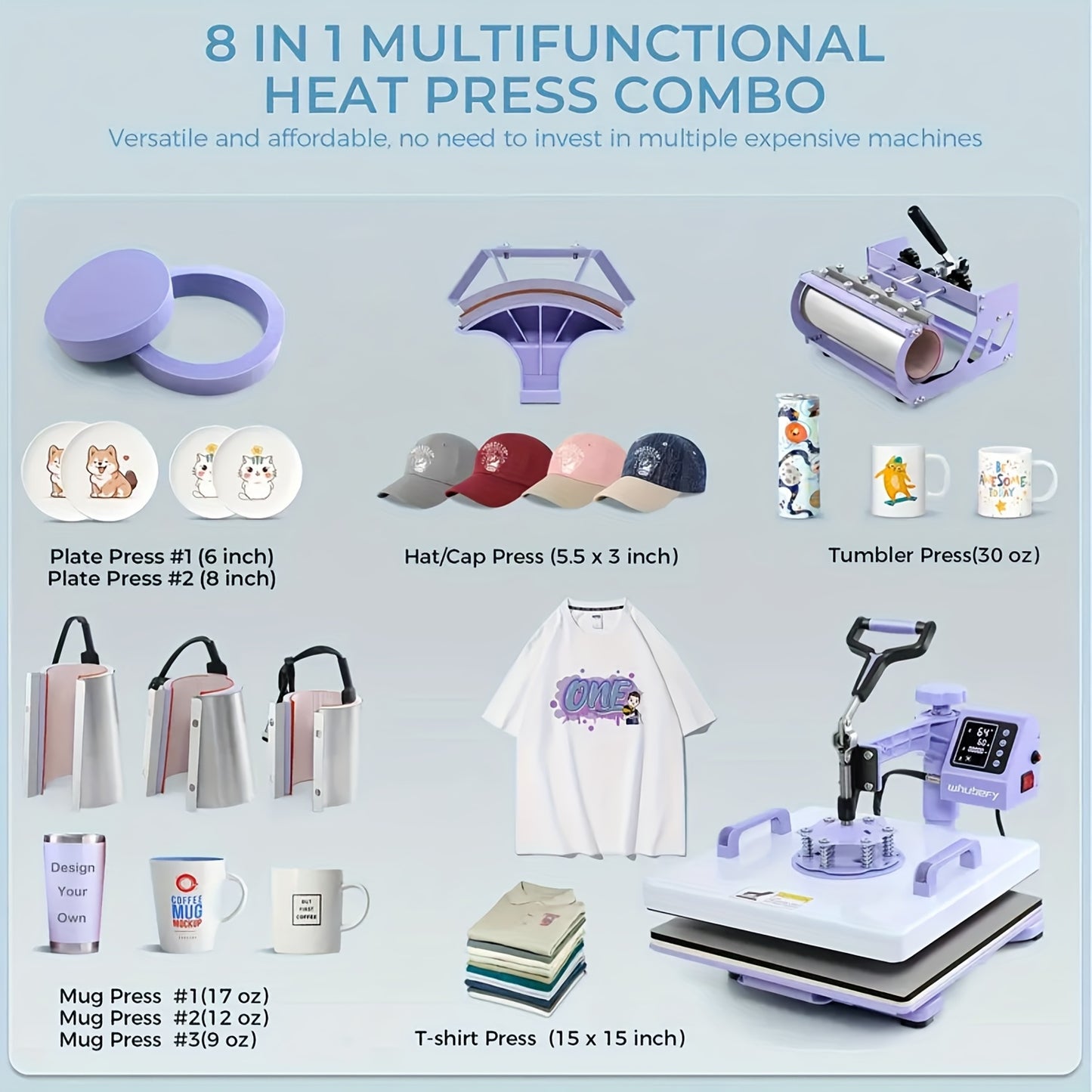 15"x15"/15"x12" 8-in-1/ 5-in-1 Heat Press Machine for T-Shirts, Bags, Pillows, Hats, Caps, Tumblers - 12"x10" T-Shirt Machine Can Only Press T Shirts, Pillows And Bags - HOMDOX Professional Sublimation Combo with Swing Away D