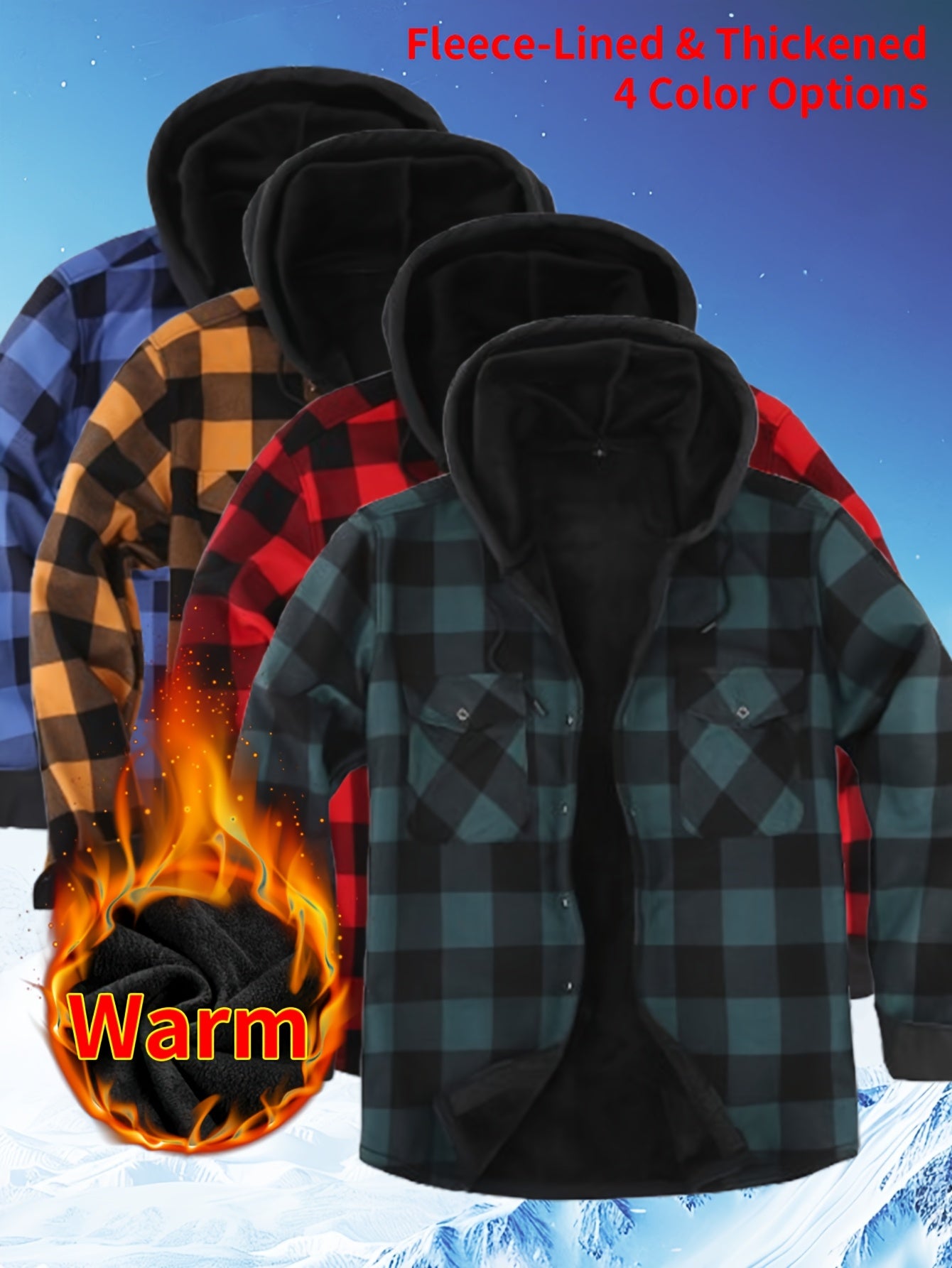 2026 New Men's Shirt Thanksgiving And Christmas Gift Couple Outfits Unisex | Winter JacketMen's Winter Pajamas Flannel Plaid Casual Shirt | Double Pocket Thickened Warm Desig Regular Fit Hooded Long Sleeve Shirt Men's Warm Ja
