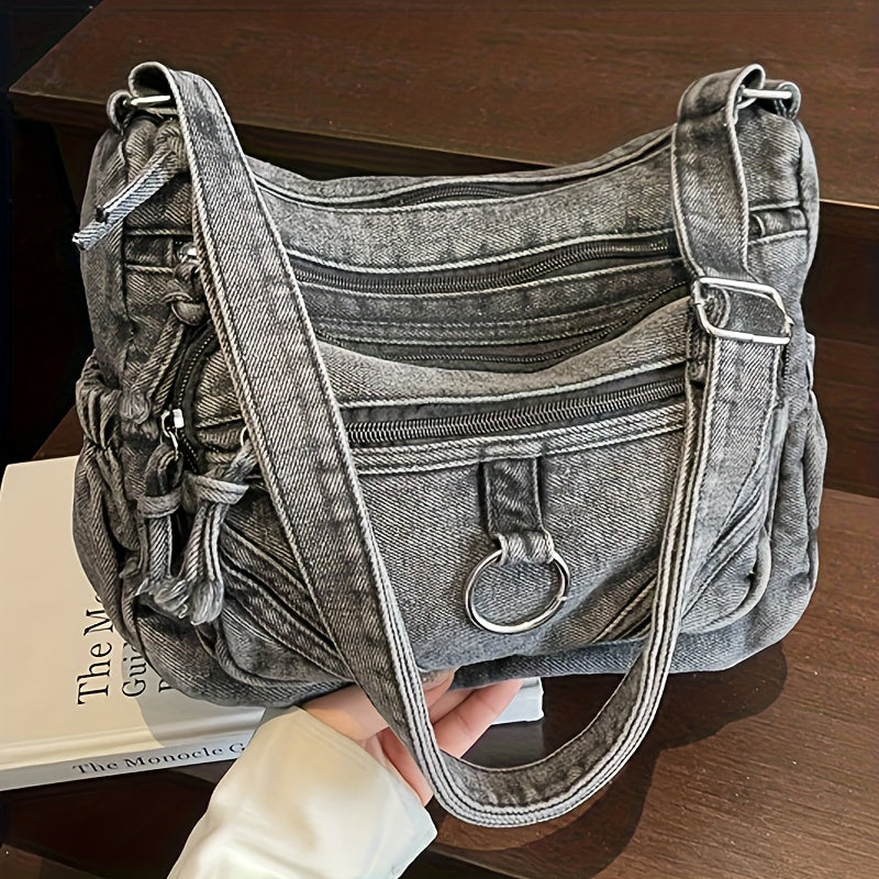 2pcs Set: Bag + Metal Pendant, Women'S Fashion Retro Casual Handbag, Unique Edge Motorcycle Bag, City Style Worn City Bag, Suitable for Work, Commuting, Dating, Parties, Spacious Multi-Pocket Shoulder Crossbody Bag