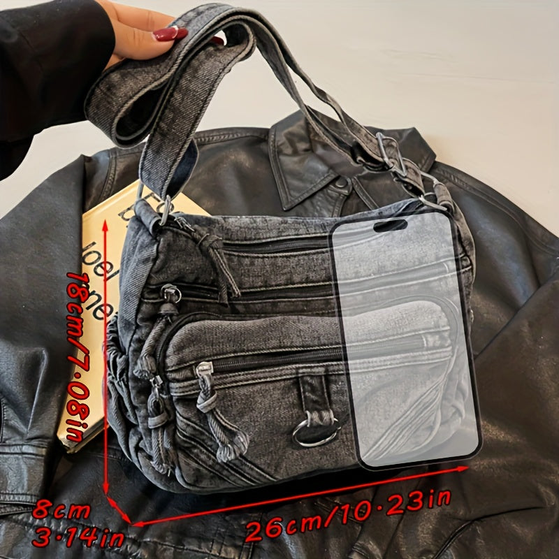 2pcs Set: Bag + Metal Pendant, Women'S Fashion Retro Casual Handbag, Unique Edge Motorcycle Bag, City Style Worn City Bag, Suitable for Work, Commuting, Dating, Parties, Spacious Multi-Pocket Shoulder Crossbody Bag