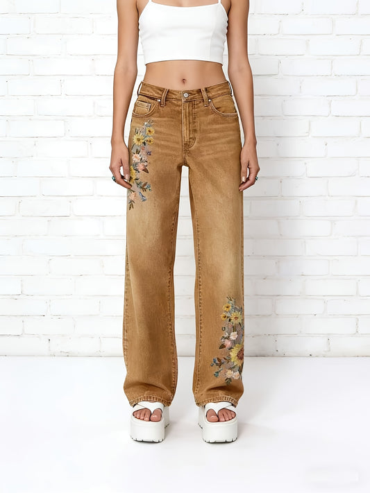 Women's High-Waisted Light Wash Jeans - Stretch Straight Pants with Beltless, Machine-Washable Casual Wear Suitable for Seasons