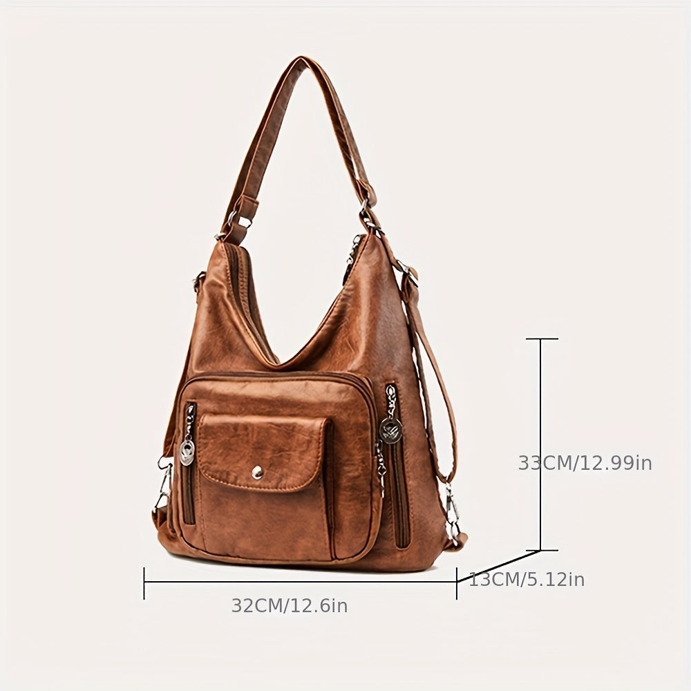 [Retro Soft Leather Bag] Large Capacity Retro Soft Leather Shoulder Bag - Fashion Casual Multi-purpose Diagonal Handbag