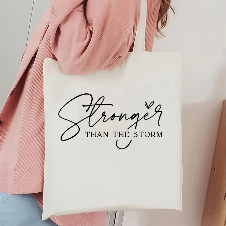 You Are Stronger Than The Storm Iron-On Transfer Stickers - 10 Inch Large Black Vinyl Patches with Elegant Cursive Lettering & Heart Design, Faith-Inspired Christian Symbolism for T-Shirts, Hoodies, Bags, Fabric Crafts - Easy
