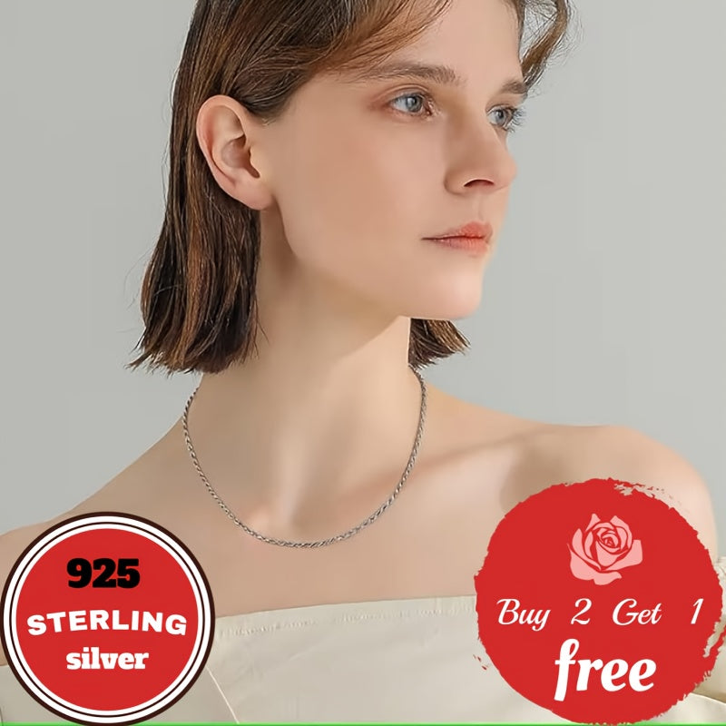 Italian Pure Handmade, 3mm 925 Sterling Silvery Twist Woven Necklace, Suitable For Holidays, Parties, Music Festivals, Give Him/her Birthday, Valentine'S Day The Best Gift, Gift Box Packaging, Buy 2 Get 1 Free