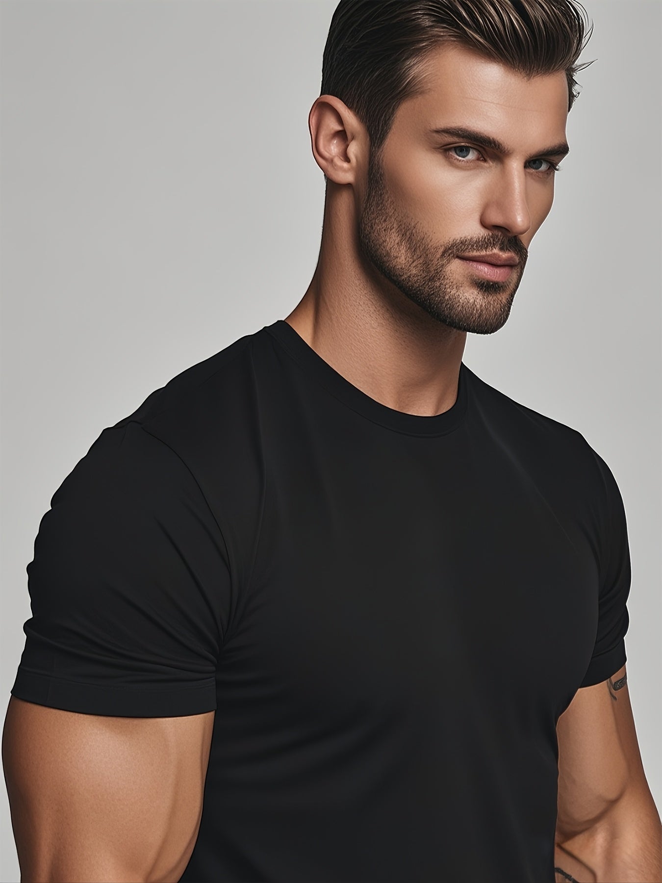4pcs Men's Lightweight 100% Cotton T-Shirts - Solid Color Round Neck Casual Tees for Summer Sports & Casual Attire, Breathable All-Season Machine Washable Regular Fit Tops