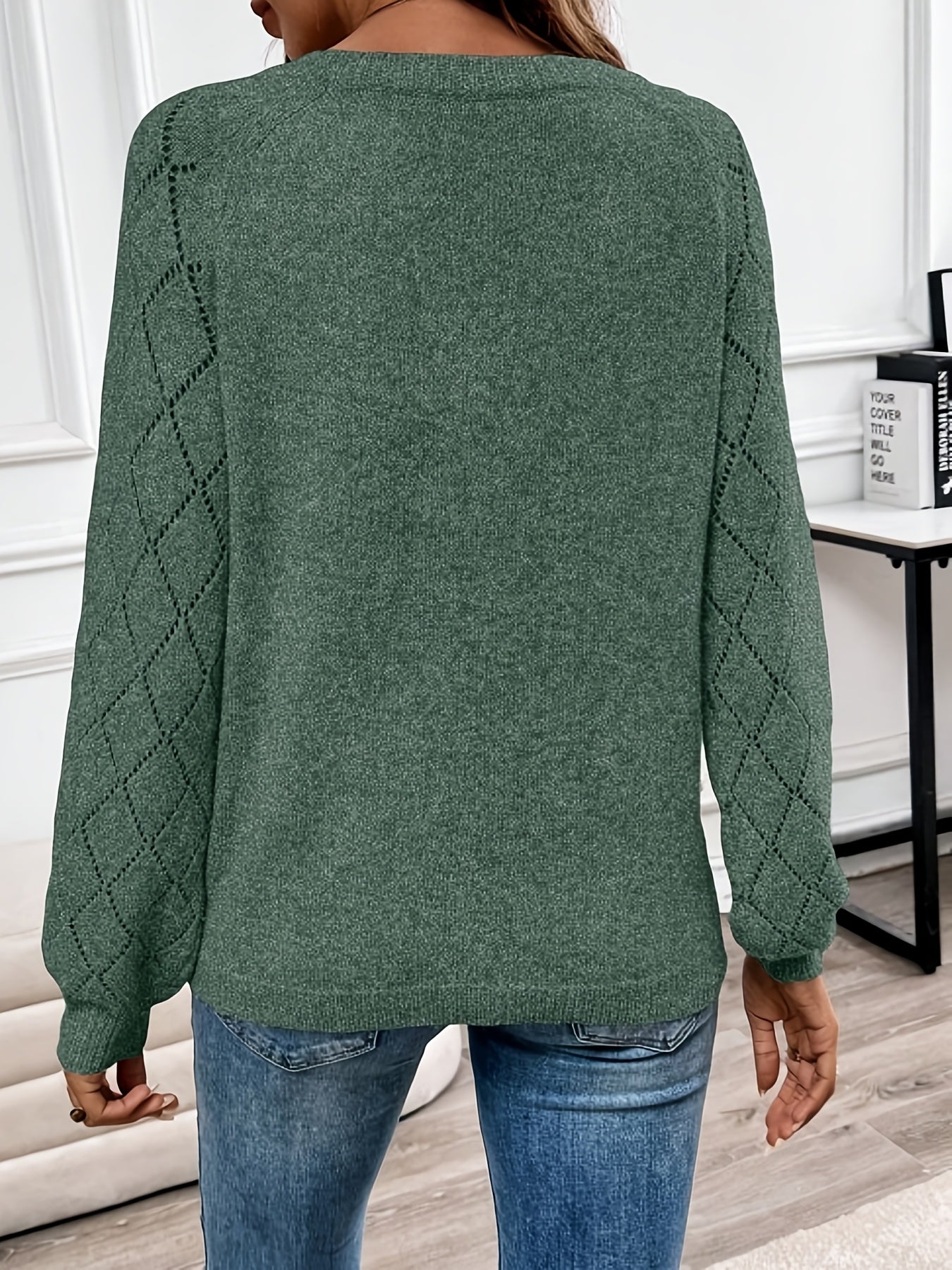 Women's Soft Acrylic Blend V-Neck Sweater - Solid Color Pullover Sweater Suitable for Fall Winter, Elegant Casual Long Sleeve Top, Cozy Warm Blouse for & Social Events