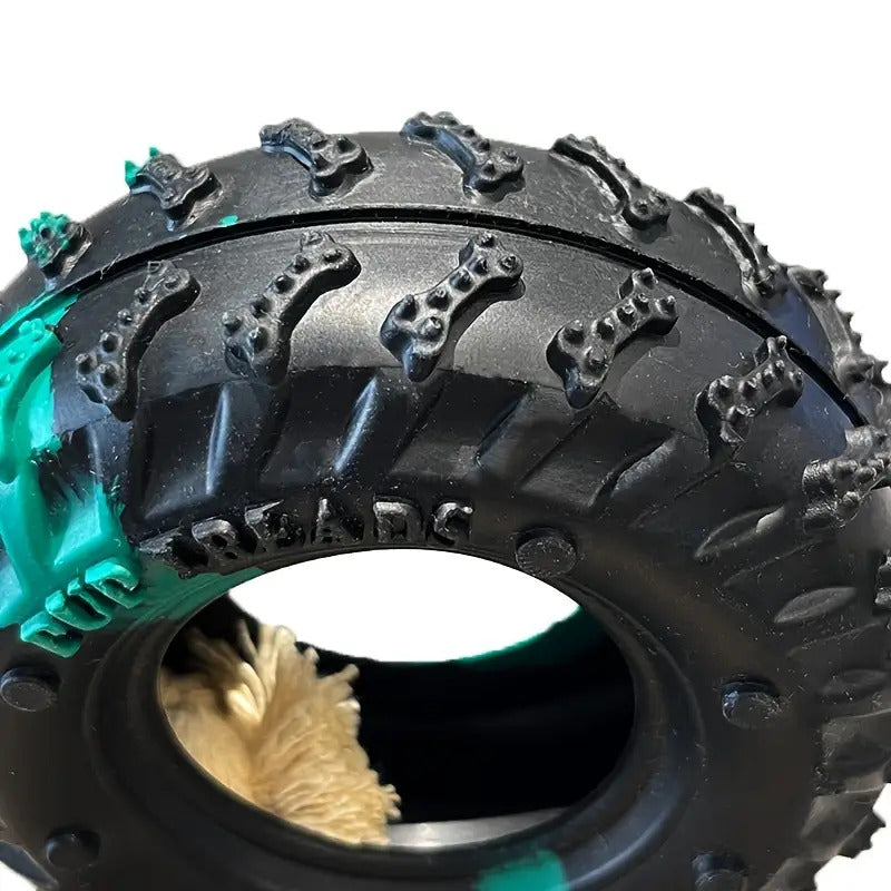 1pc Heavy-Duty Chew Proof Dog Chew Toy - Non-Toxic Rubber Tire with Rope Inside, for Aggressive Chewers - Interactive Chew Toy for Large Breeds, Tug-of-War, Fetch, and Solo Play - Durable Chewable Puppy Teething Gift for Dogs