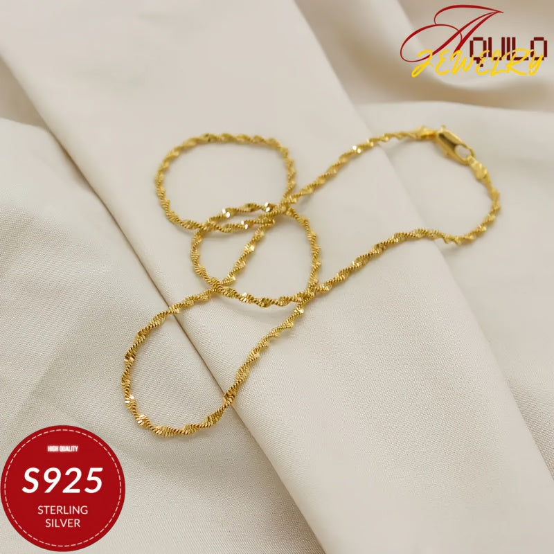 24K gold plated 24K gold plated Plated 925 Sterling Silvery, Golden Water Ripple Necklace, Crafted, 20/22/24 Inch, Luxurious, Handsome, Unisex Jewelry Gift Set, Thanksgiving, Mother'S Day, Father'S Day, Valentine'S Day Birthd