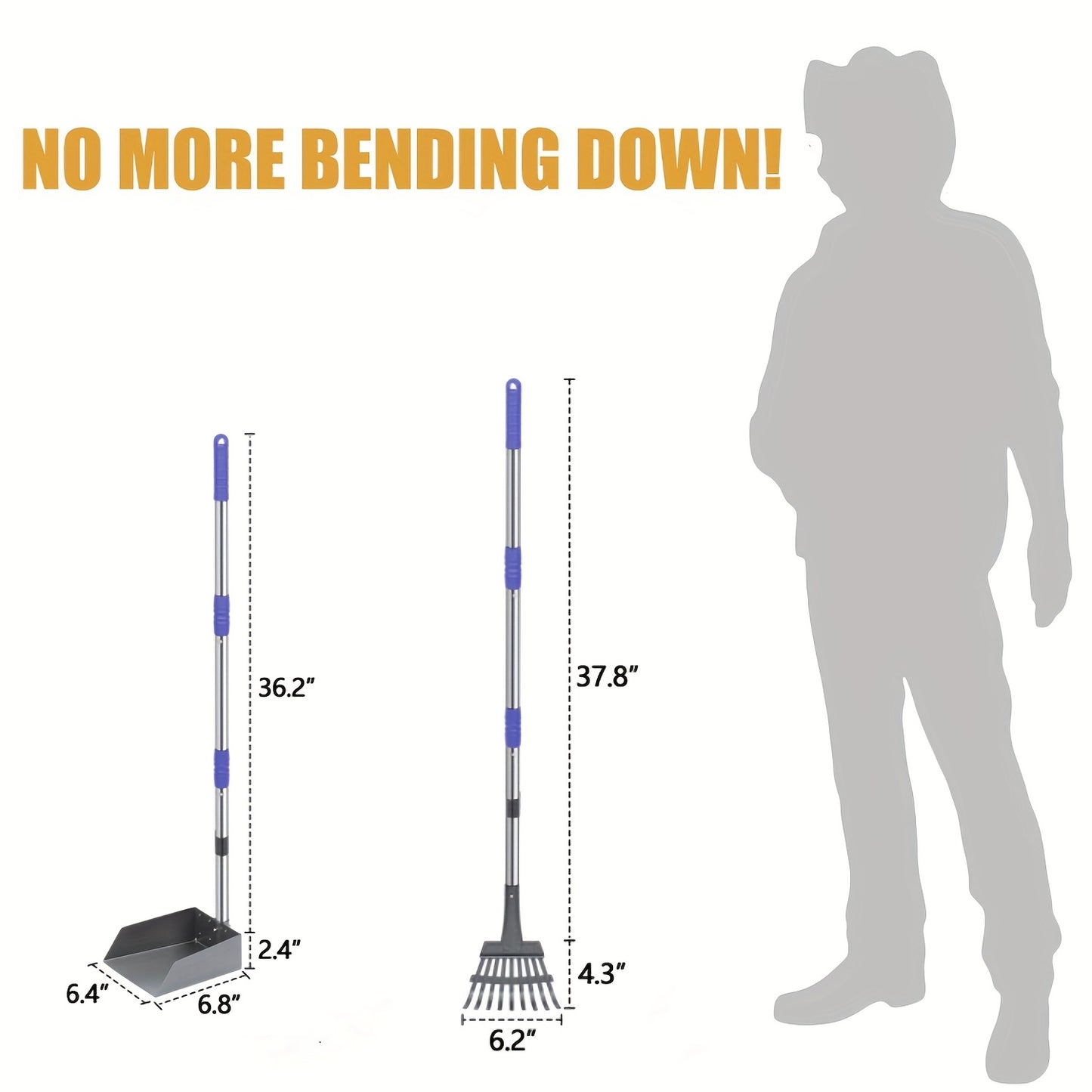 NIUBYA Stainless Steel Dog Cleanup Tools Set With Pooper Scooper, Tray, Rake, And Long Adjustable Handles