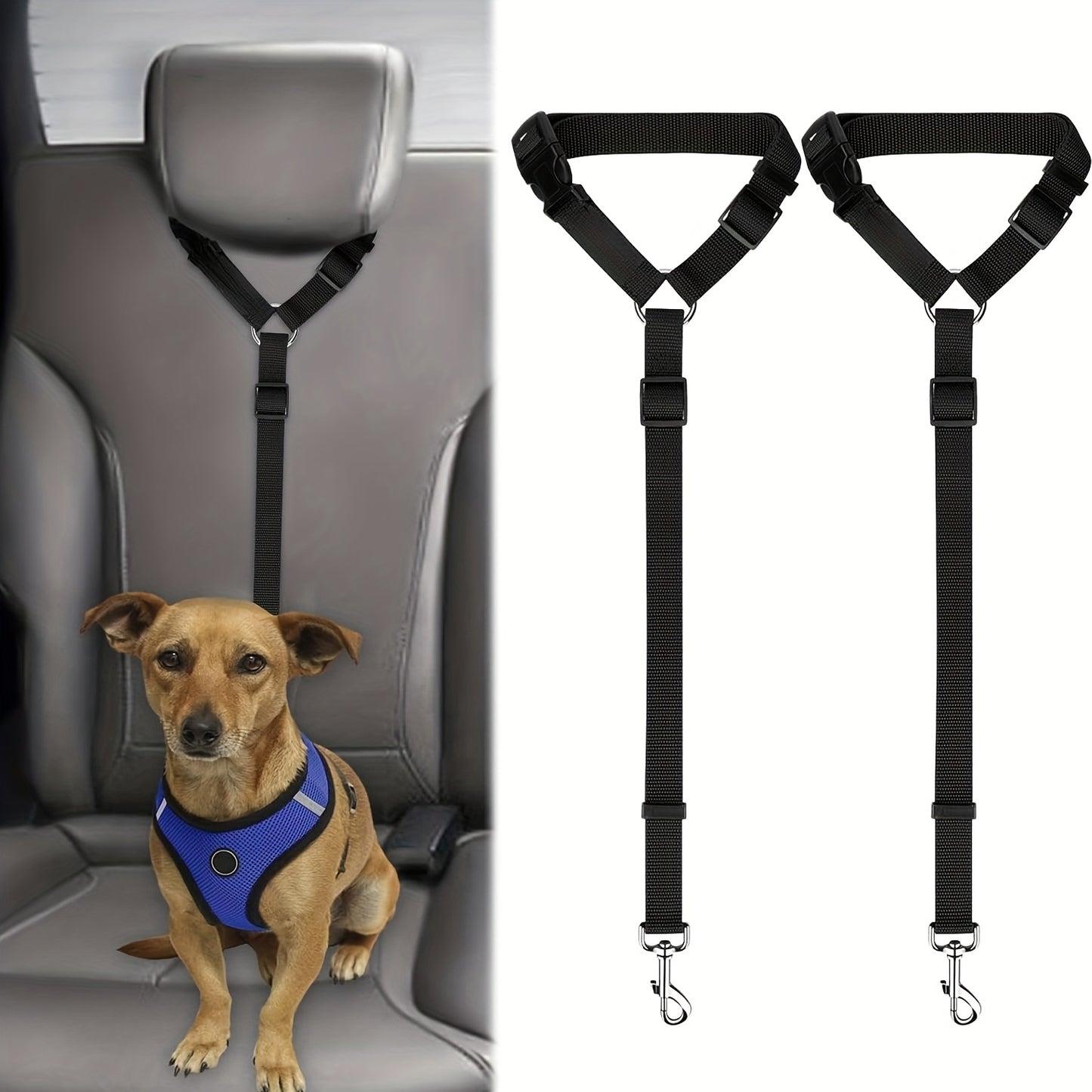 2-Pack Heavy-Duty Nylon Dog & Cat Car Safety Harnesses with Adjustable Headrest Restraint System, Secure Locking Mechanism & Comfortable Padded Vest - Vehicle Seat Belt System for Secure Travel, Machine Washable Pet Car Seatb