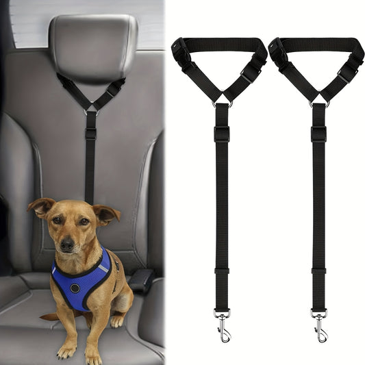 2-Pack Heavy-Duty Nylon Dog & Cat Car Safety Harnesses with Adjustable Headrest Restraint System, Secure Locking Mechanism & Comfortable Padded Vest - Vehicle Seat Belt System for Secure Travel, Machine Washable Pet Car Seatb