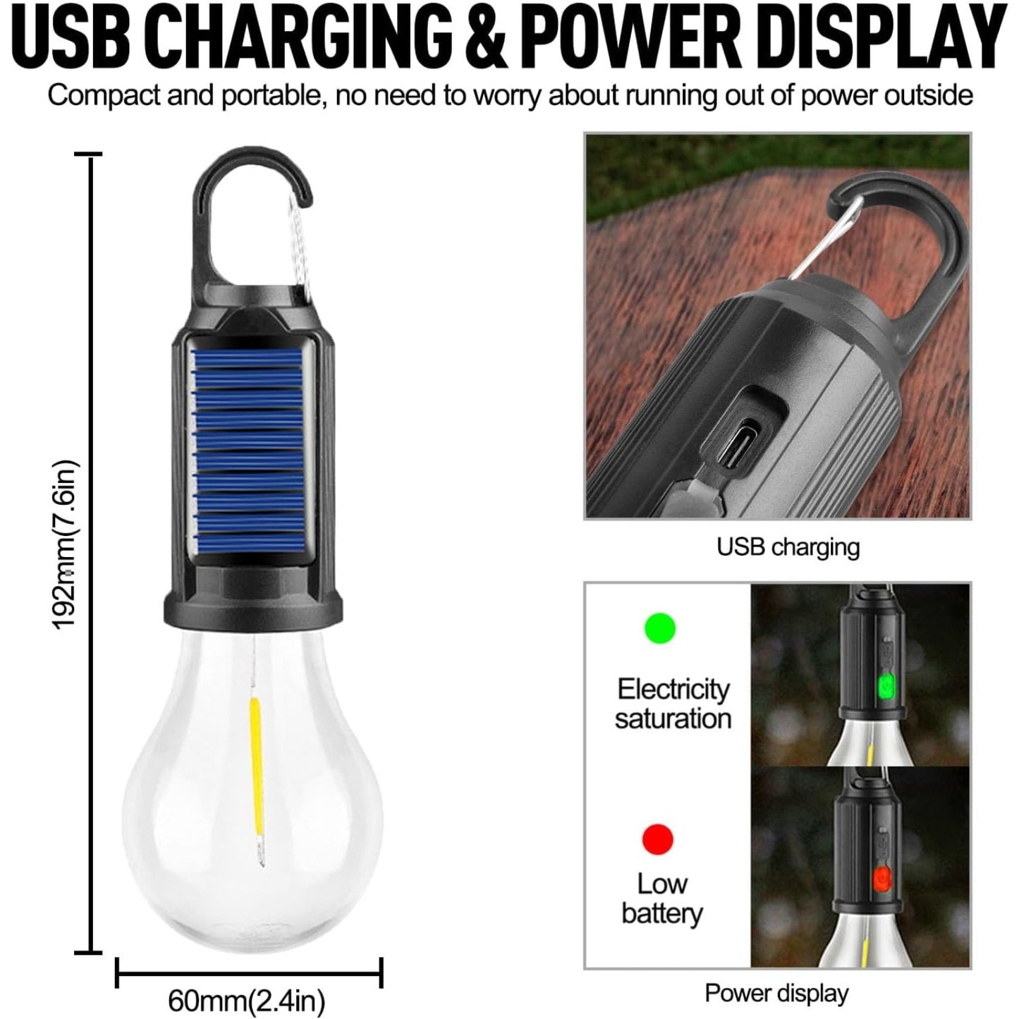 JAHYELEC 10 Pack Solar LED Camping Lanterns USB C Charging
