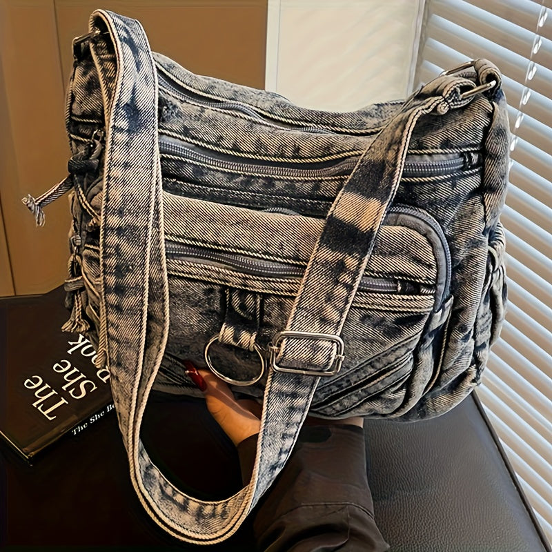 2pcs Set: Bag + Metal Pendant, Women'S Fashion Retro Casual Handbag, Unique Edge Motorcycle Bag, City Style Worn City Bag, Suitable for Work, Commuting, Dating, Parties, Spacious Multi-Pocket Shoulder Crossbody Bag