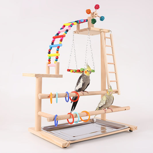 Deluxe Handcrafted NaturallyGrown Wood Parrot Play Stand With Multifunctional Climbing
