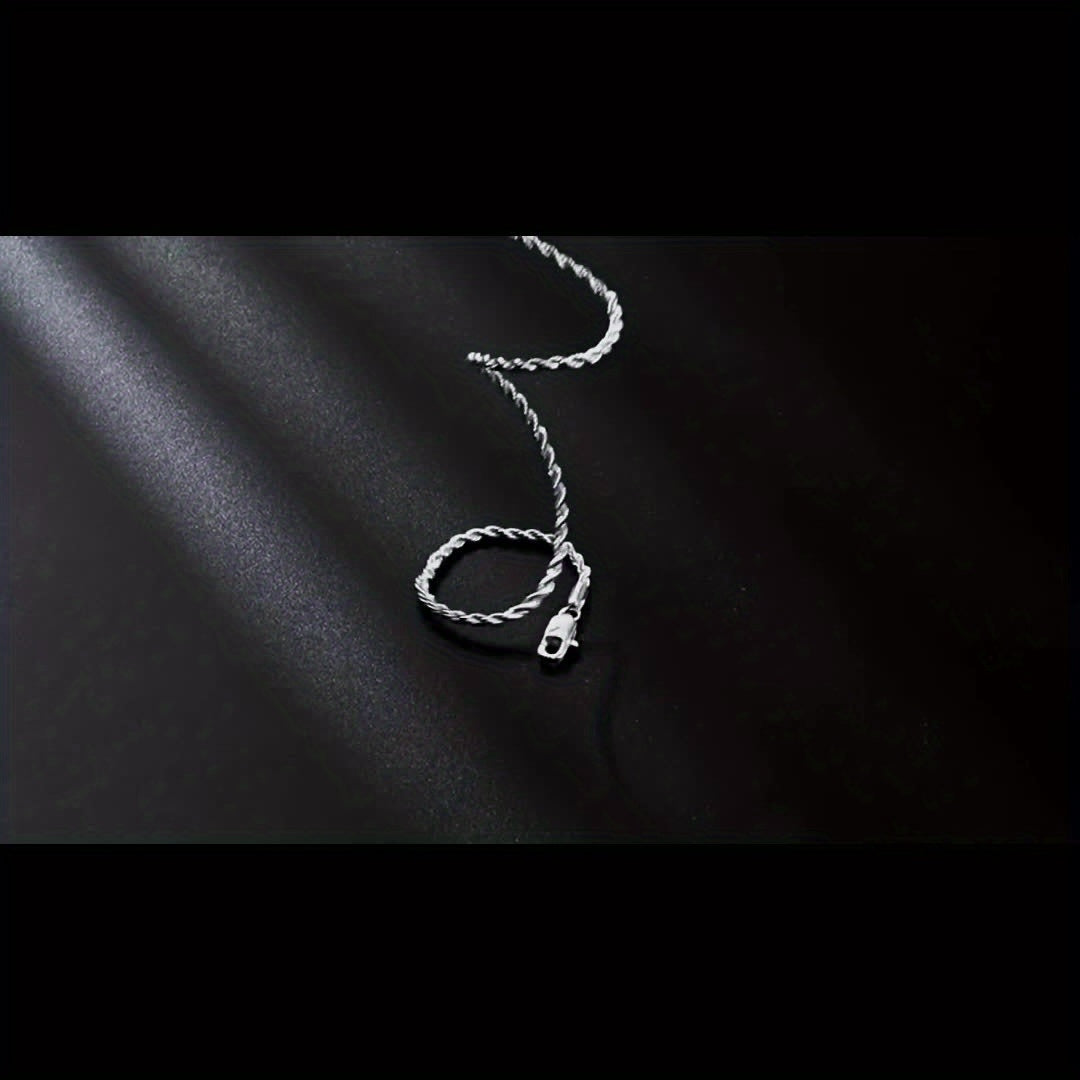 Italian Pure Handmade, 3mm 925 Sterling Silvery Twist Woven Necklace, Suitable For Holidays, Parties, Music Festivals, Give Him/her Birthday, Valentine'S Day The Best Gift, Gift Box Packaging, Buy 2 Get 1 Free