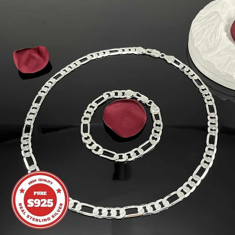 925 Silver Jewelry -6mm Wide - Two-piece Set - Figaro Necklace, Bracelet Combination - Fashionable Jewelry For Men And Women, Daily Wear - Queue Wear - Festival Gift - Independence Day Gift - Graduation Gift - Birthday Gift