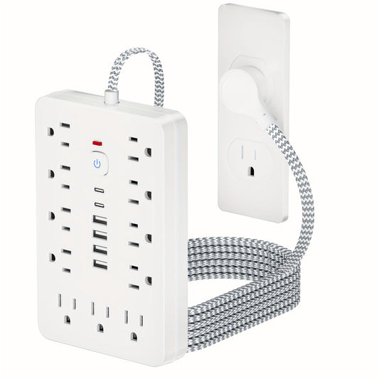 CHIEFWAY 17 in 1 Extension Cord Power Strip With Built In Surge Protector 11 Outlets 6 USB Ports 2 USB C Wall Mount