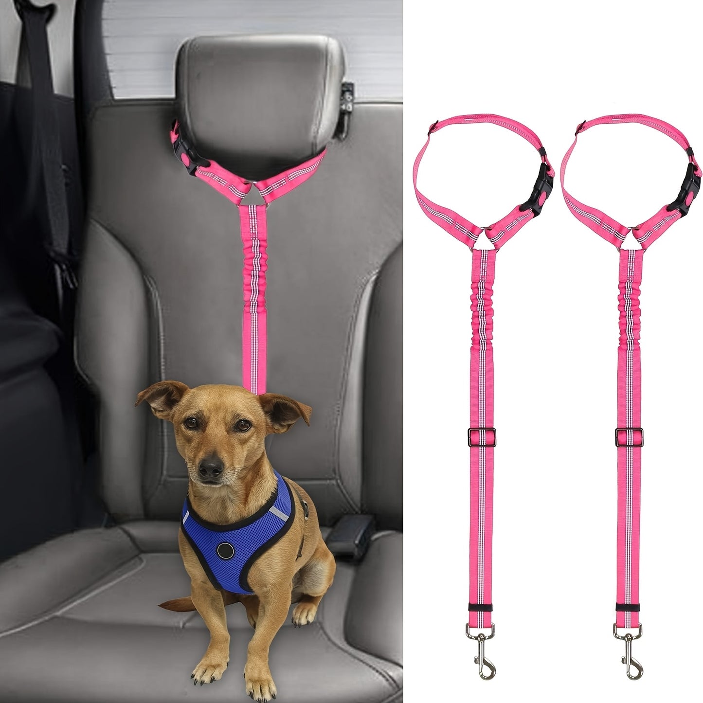 2-Pack Heavy-Duty Nylon Dog & Cat Car Safety Harnesses with Adjustable Headrest Restraint System, Secure Locking Mechanism & Comfortable Padded Vest - Vehicle Seat Belt System for Secure Travel, Machine Washable Pet Car Seatb