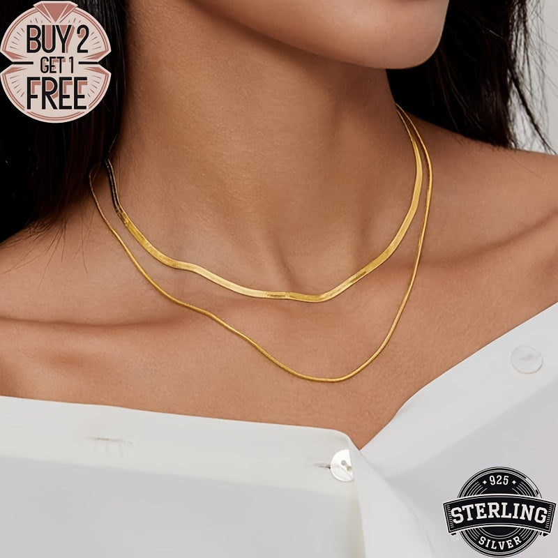 18K Golden plated Golden-plated, 925 Sterling Silvery 18K Golden plated Flat Necklace, Classic And Simple Design, Multi-sized Fashionable Necklace, Suitable for Various Occasions - Valentine's Day, Halloween, Christmas, Anniv