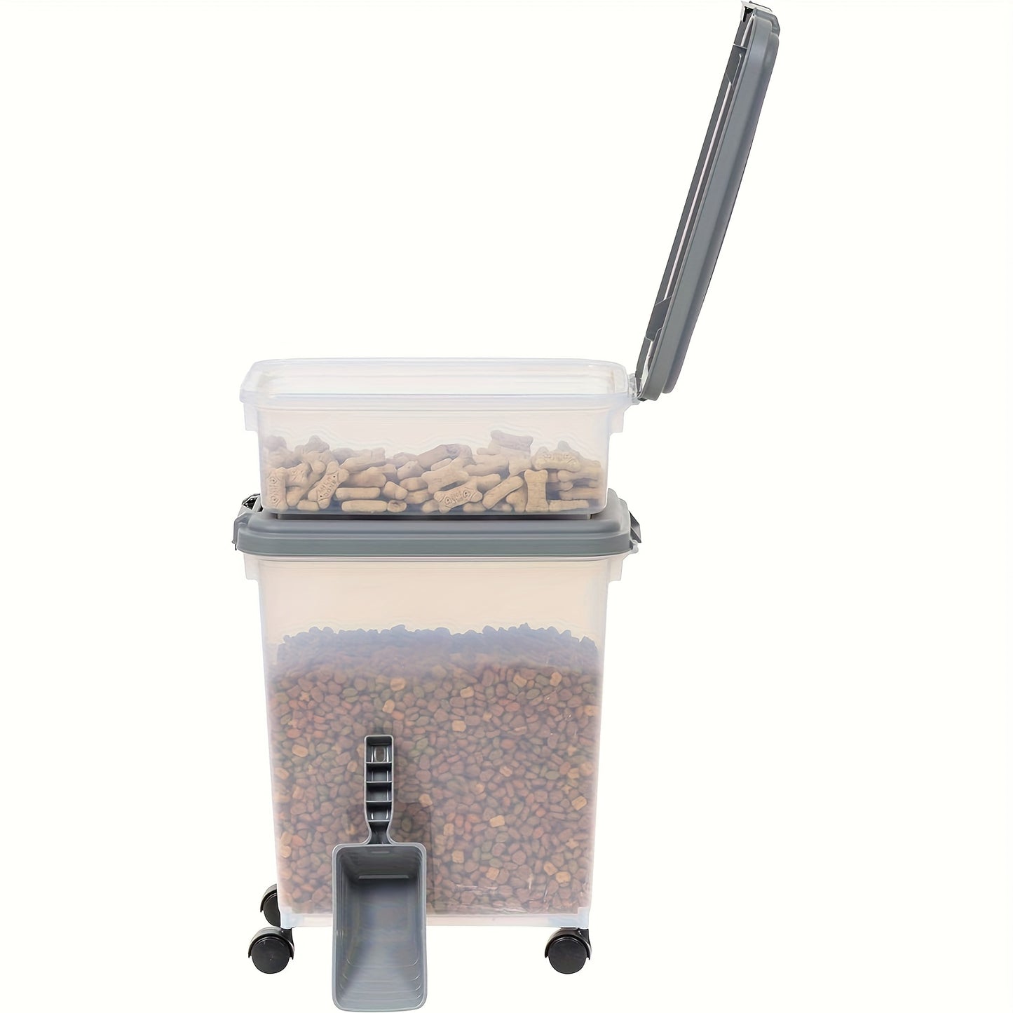 30 lbs & 11 lbs Combo Dog & Cat Food Storage Container - Heavy-Duty Airtight Pet Food Dispenser with Stackable Design, Bin & Scoop, Locking Latches & Smooth-Rolling Wheels - Large Capacity Dry Kibble, Treats Organizer (Multi-