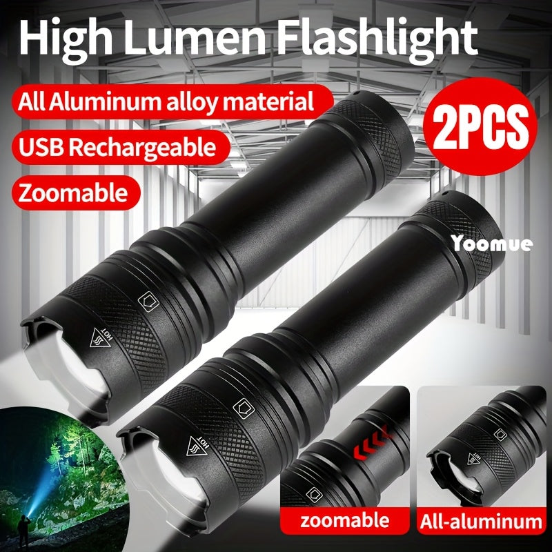 YOOMUE 2 Pack High Lumen Aluminum Flashlights With Zoomable Beam And Rechargeable 1200mAh Batteries