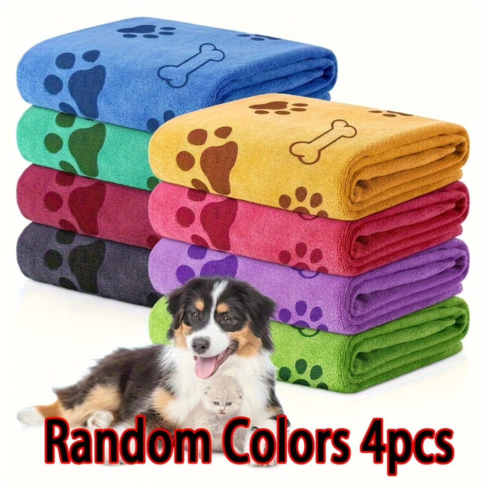 4pcs Quick-Dry Pet Towels for Medium Dogs - Soft, Absorbent Polyester with Colorful Paw Print Design, Ideal for Bathing and Grooming, Dog Bath Towels|Playful Design|Quickdry Fabric, Dog Towels