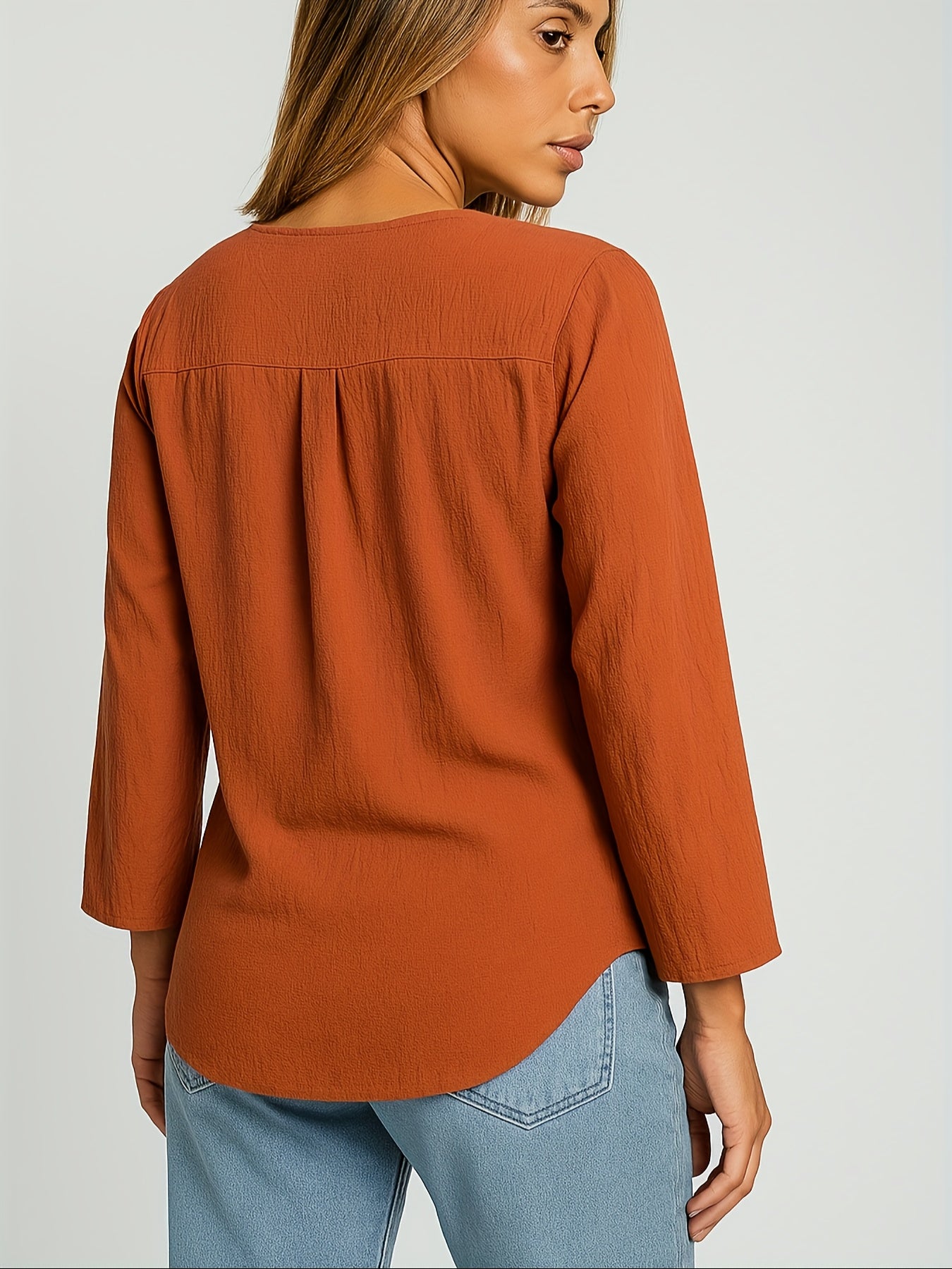 3pcs Women's Linen Fake Button Shirt Casual Half Sleeve Loose Shirt with Collar Yarn Tops Pink+Blue+Orange