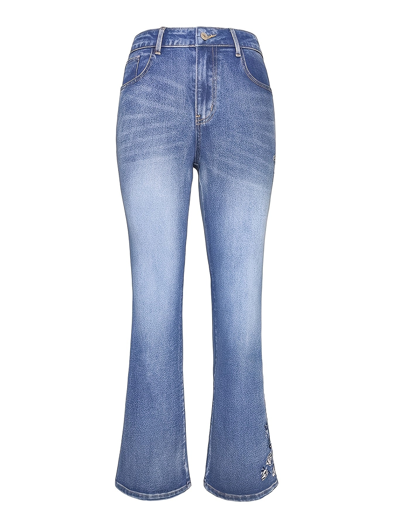 Women's Vintage High-Waisted Flare Jeans - Insulated Stretch Denim Pants with Slim Fit, Winter Warm Washed Trousers for An Elegant Look, All-Season Wear