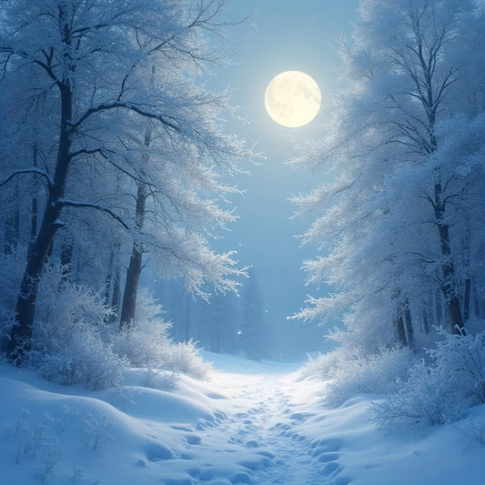 5D Diamond Painting Kit Round Diamonds Winter Forest Night Scene