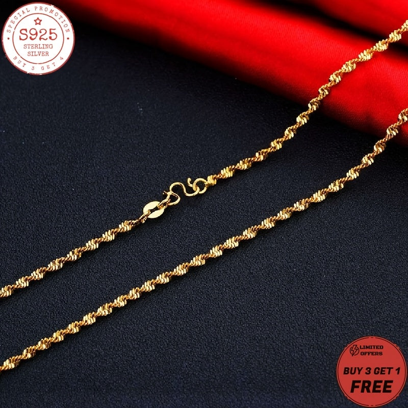 925 Sterling Silvery Water Ripple Necklace, 24K gold plated Golden-plated, Fashionable And Luxurious, Suitable for Daily Wear, Women's Necklace, Women's Sterling Silvery Necklace, Perfect Gift for Mother, Sister, Girlfriend,