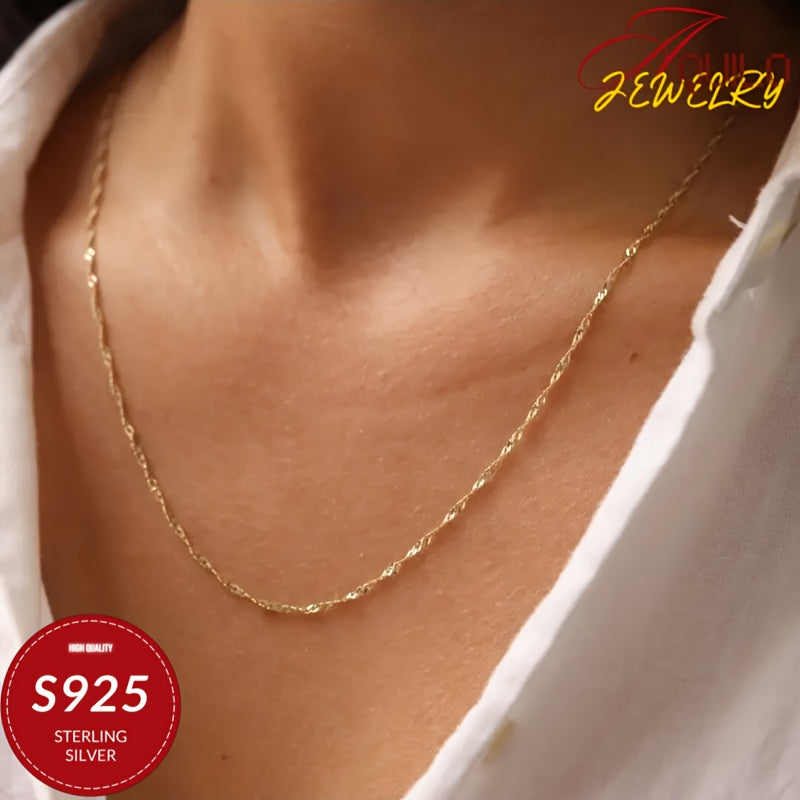 24K gold plated 24K gold plated Plated 925 Sterling Silvery, Golden Water Ripple Necklace, Crafted, 20/22/24 Inch, Luxurious, Handsome, Unisex Jewelry Gift Set, Thanksgiving, Mother'S Day, Father'S Day, Valentine'S Day Birthd