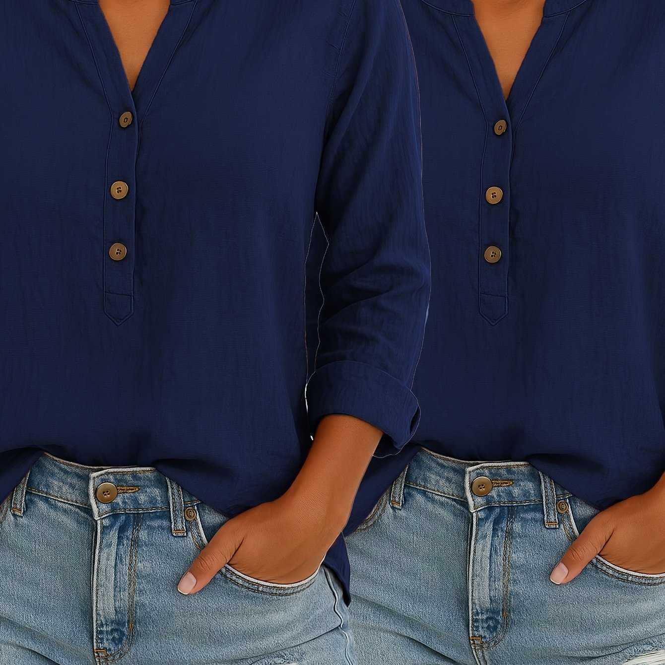 2/3pcs Ladies Elegant Linen Blend Short Sleeve V-Neck Shirt Four Seasons Can Wear