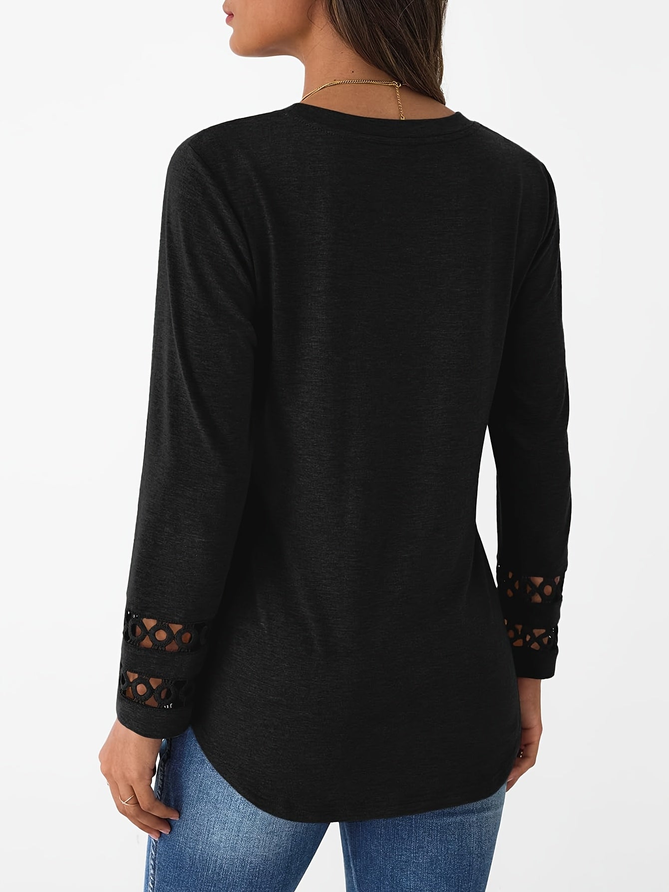 [Trendy Women's Blouse] 3pcs Women's Long Sleeve Tops | Casual Elegant Lace Patchwork Round Neck Shirts, All-Season Machine Washable, Contrast Lace Detailing, Soft Texture Fabric, Breathable Material, Stylish Blouse for Sprin