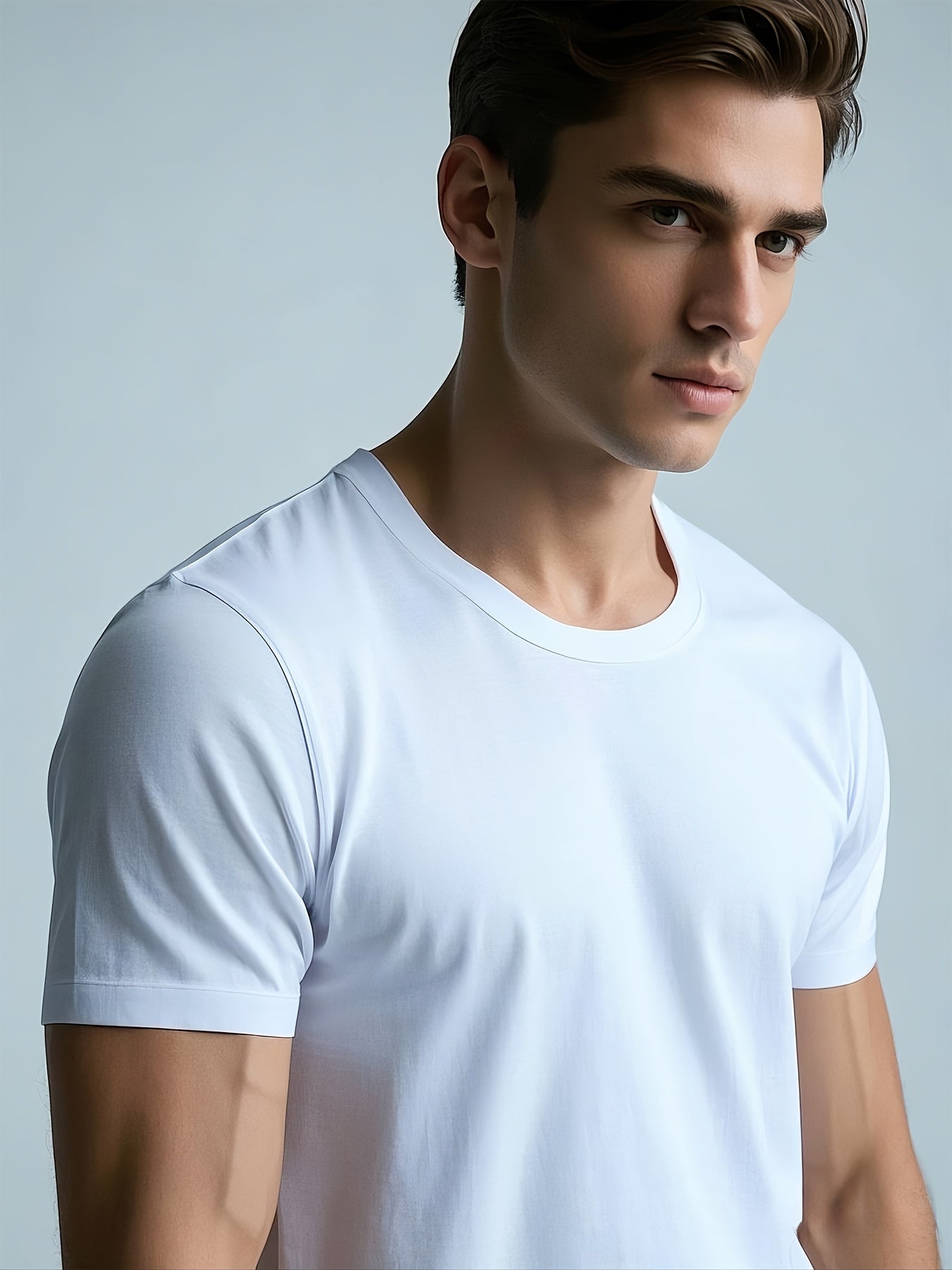 4pcs Men's Lightweight 100% Cotton T-Shirts - Solid Color Round Neck Casual Tees for Summer Sports & Casual Attire, Breathable All-Season Machine Washable Regular Fit Tops