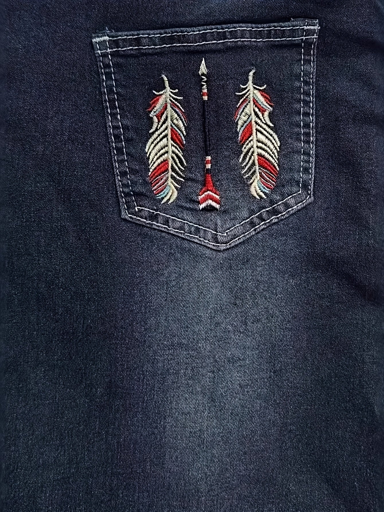 Women's Vintage -Embroidered Stretch Bell-Bottom Jeans - Slim-Fit Bootcut Dark Wash Denim Pants, Elegant Retro Style for all-Season Wear, Casual & Dressy Outfits