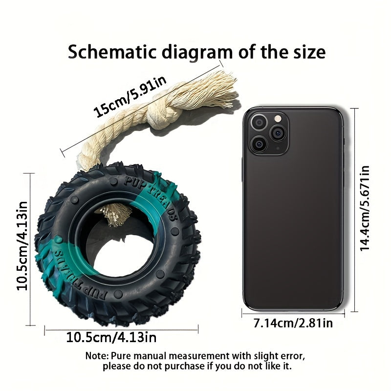 1pc Heavy-Duty Chew Proof Dog Chew Toy - Non-Toxic Rubber Tire with Rope Inside, for Aggressive Chewers - Interactive Chew Toy for Large Breeds, Tug-of-War, Fetch, and Solo Play - Durable Chewable Puppy Teething Gift for Dogs