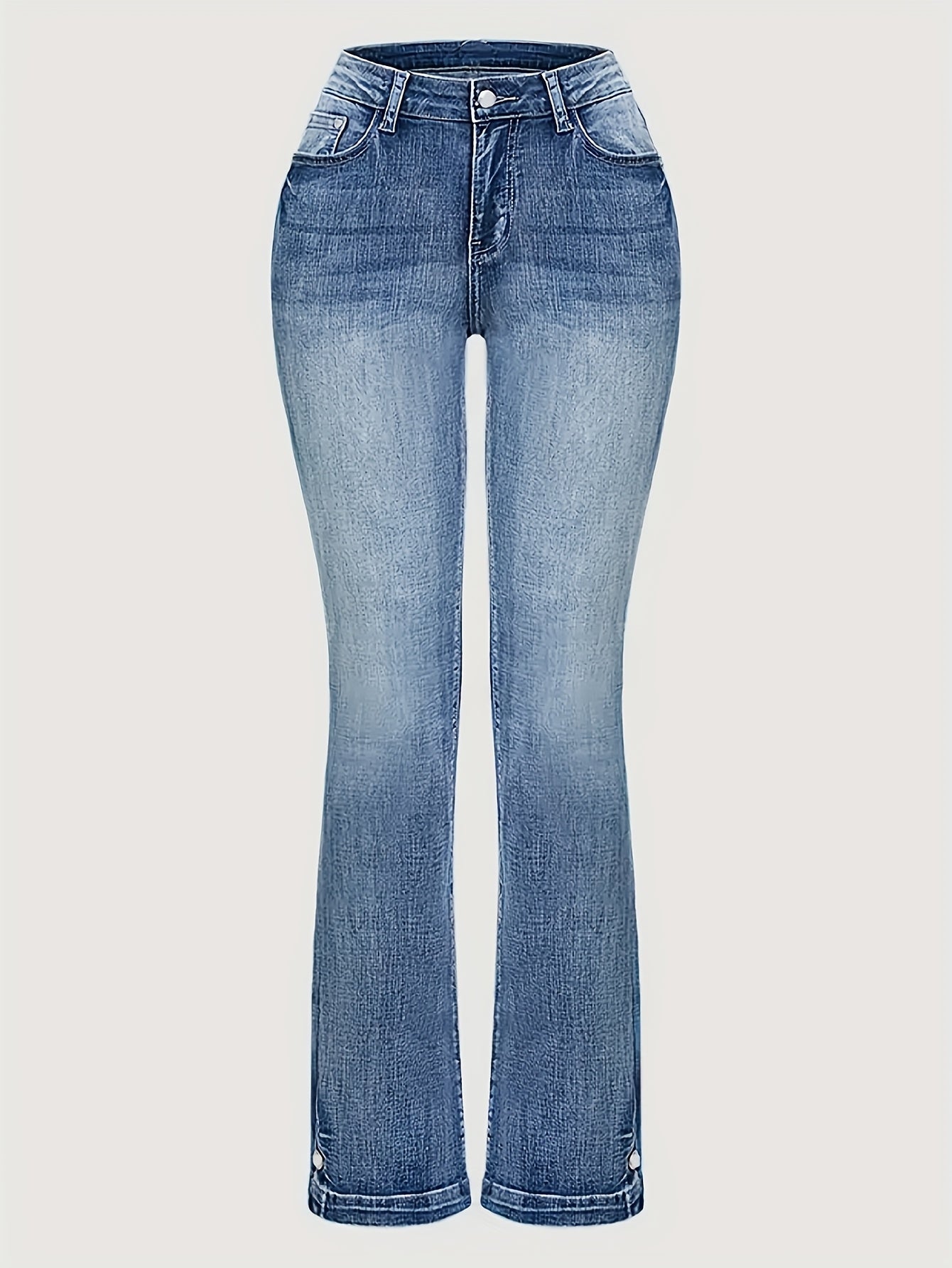 Women'S Vintage Straight-Leg Jeans | Embroidered Pockets, Buttoned Cuff Detail, Mid-Stretch Denim, All-Season Casual Long Pants